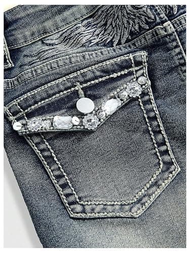 Milumia Women's Y2k Rhinestone Decor Denim Shorts Punk Skinny Mini Shorts with Pocket thumbnail 3