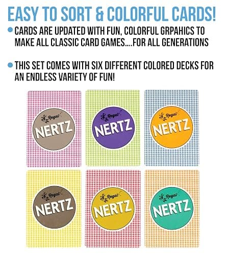 Regal Games Nertz Card Game for Kids & Adults - Decks of Cards 6 Pack - 6 Color Wide-Size Decks & Fun Playing Cards - Deck of Playing Cards for Poker, Solitaire, Blackjack & More thumbnail 5