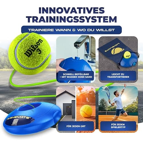MOVEMATE Tennis-Trainer Set mit Wilson® Tennisball | innovatives Ballspiel für Draußen, im Garten, im Park für Kinder & Erwachsene | inkl. Transporttasche & Übungsvideos thumbnail 4