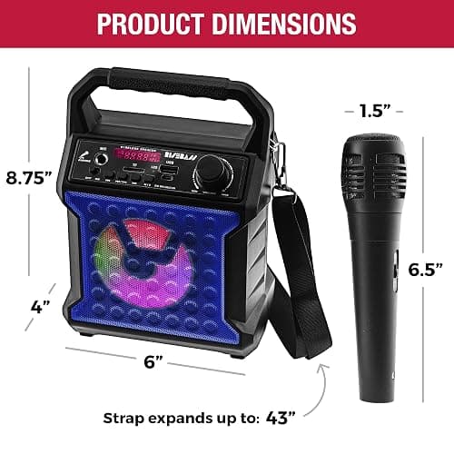Risebass Portable Karaoke Machine with Microphone with Party Lights for Kids and Adults - Rechargeable USB Speaker Set with Bluetooth, FM Radio SD/TF Card, AUX-in, Birthday Gift for Boys and Girls thumbnail 4