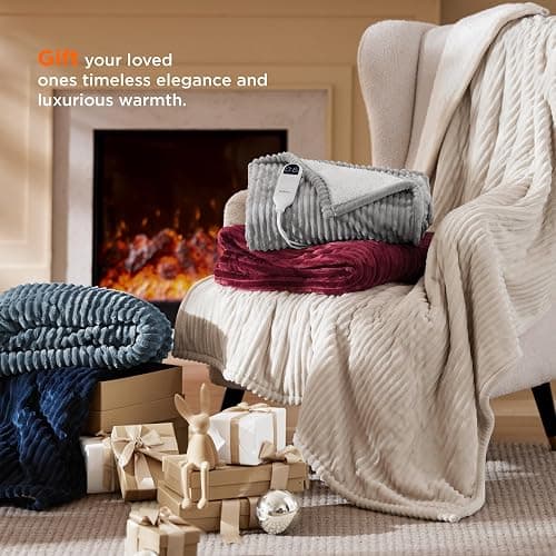 Bedsure GentleSoft Heated Blanket Throw - Soft Ribbed Flannel Electric Blanket, Heating with 4 Time Settings, 6 Heat Settings, and 3 hrs Timer Auto Shut Off, Gifts for Grandma (50x60 inches, Cream) thumbnail 7
