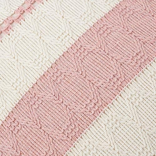 Fancy Homi Set of 1 Boho Pink Decorative Throw Pillow Cover 20x20 Inch for Couch Bed Sofa, Aesthetic Modern Organic Farmhouse Home Decor, Soft Cotton Cute Accent Macrame Woven Cushion Case thumbnail 4