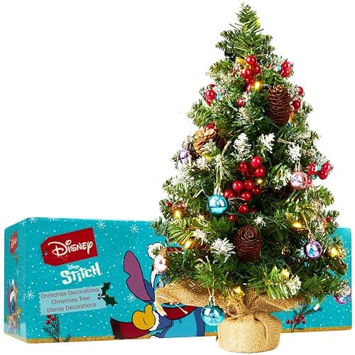 Disney Stitch Mini Christmas Tree, 1.7ft Tabletop Artificial Small Christmas Tree with LED Lights, Xmas Decorations for Home, Office Gifts (Multi Stitch) - Image 1