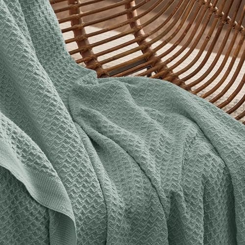 Bedsure Gentlesoft 100% Cotton Blanket Queen Size for Bed - Breathable and Soft, Thick Cozy Waffle Weave Christmas Blanket Gift for Women, Sage Green, 90x90 Inches thumbnail 5