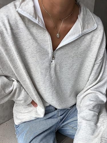LAVASEON Womens Oversized Half Zip Lapel Sweatshirt Solid Color Casual Long Sleeve Cropped Pullover Top thumbnail 4