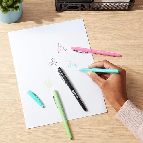 Amazon Basics Felt Tip Marker Pens, Assorted Colors, No-Fray Felt Tip, Smear-Proof, for Writing, Drawing, Journaling and Note Taking, 24-Pack thumbnail 8