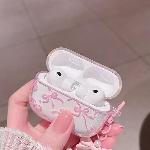 MINSCOSE Compatible with AirPods Pro 3rd Generation Case (2025) with Cleaner Kit,Cute Ribbon Bow Pretty Aesthetic Design with Bow Pearl Keychain,for Girls Women for AirPods Pro 3-Pink thumbnail 6