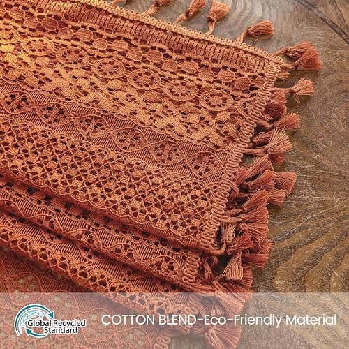 WAZZIO Burnt Orange Curtains Sheer 45 Inch Length Bedroom Short Small Cafe Rod Pocket Vintage Fall Privacy Let Light in Cotton Lace Boho 2 Panel, Terracotta thumbnail 7