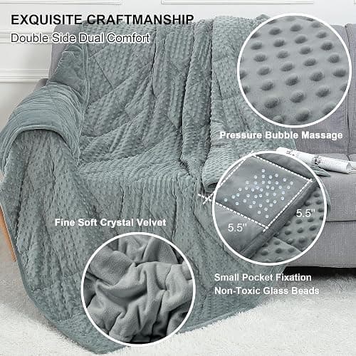 Alomidds Weighted Blanket (60"x80",15lbs Queen Size - Grey), Weighted Blankets for Adults and Kids, Cooling Breathable Soft and Comfort Minky, Heavy Blanket Microfiber Material with Glass Beads thumbnail 3
