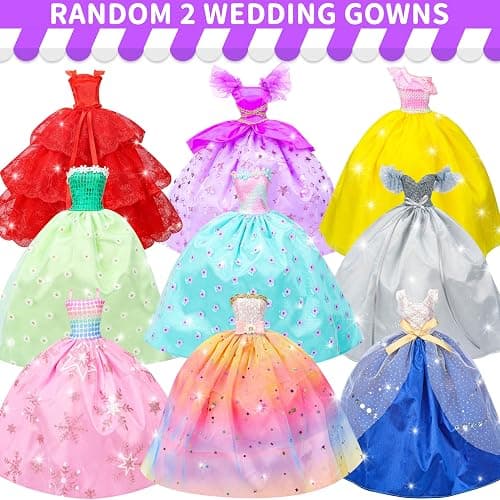 Style Shine 70 Pcs Doll Clothes and Accessories,2 Wedding Gown 6 Fashion Dresses 2 Set Casual Outfits 1 Top 1 Pant Bikini 1 Swimsuit,20 Hanger 10 Shoe 27 Accessories Toys for Girls Kids Birthday Gift thumbnail 2