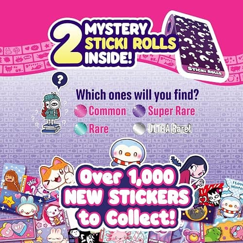 STICKI Rolls Sticki Bands - The Original Wearable Shareable Sticker Bracelet | Includes 70 Mini Stickers | 2 Mystery Reveal Sticki Rolls | Over 1000 Sticker Designs to Collect! (Series 2 - Pink) thumbnail 7