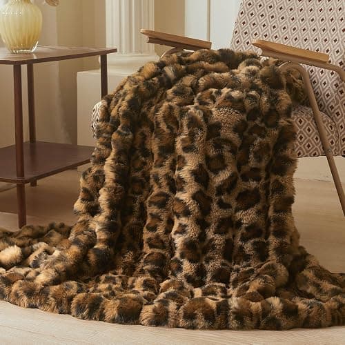 LIFEREVO Cheetah Print Luxury Fluffy Faux Rabbit Fur Throw 50x60, Brown | Leopard Print Plush Bubble Blanket for Bed Couch Sofa, Decorative Soft Furry Lap Throw for Bedroom Living Room Office thumbnail 5