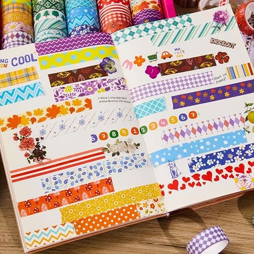 emmoolife 50 Rolls Washi Tape Set, 15mm Wide Rainbow Colored Tape Aesthetic Design Masking Decorative Tape for Scrapbooking Supplies, Bullet Journaling, Junk Journal, Wrapping Planners, DIY Arts Craft thumbnail 4