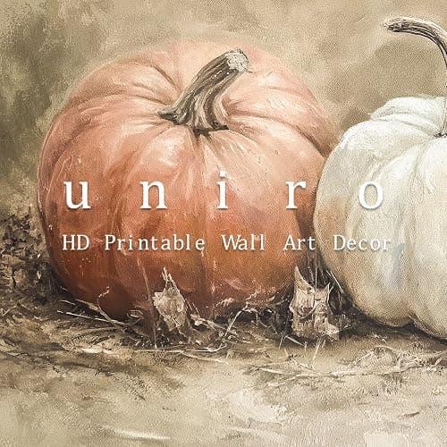 uniro Rustic Autumn Pumpkin Painting Wall Art, Pumpkin Still Life Painting, Rustic Fall Art,Vintage Autumn Wall Print,Halloween utumn Decor,Thanksgiving Art for Living Room, Bedroom - unframe 8" x 10" thumbnail 6