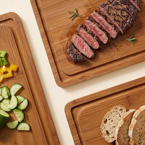 ROYAL CRAFT WOOD Wooden Cutting Boards for Kitchen Meal Prep & Serving - Bamboo Non Toxic Cutting Board Set with Deep Juice Groove Side Handles - Charcuterie & Chopping Butcher Block for Meat (3 Pcs) thumbnail 2