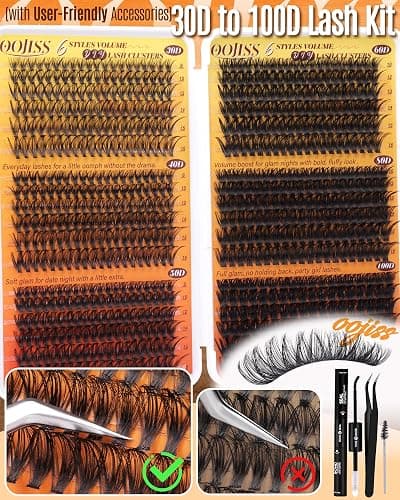 Wispy Lash Clusters Kit 708pcs Eyelash Clusters 30D 40D 50D 60D 80D 100D | Fluffy Cluster Eyelash Extensions Kit 9-16mm Spiky Individual Lashes CD-Curly DIY with Lash Bond and Seal by OOjiss thumbnail 7