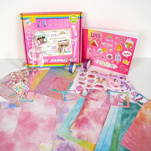 ele ELEOPTION DIY Journal Kit for Girls Ages 8-12,54pcs Journal Set DIY Girls Diary Age 6-8 Scrapbook & Diary Set, Journaling Art Crafts Kit for 8 9 10 11 12 13 14 Year Old Teenage Girl - Image 1