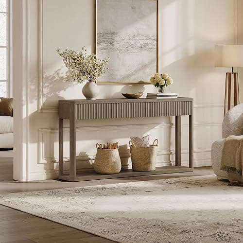 SICOTAS Entryway Table with Storage, 60.74" W Console Table with 3 Fluted Drawers and Shelf, Modern Narrow Long Accent Sofa Table Behind The Couch for Hallway, Entrance, Living Room, Foyer, Grey Alder thumbnail 7