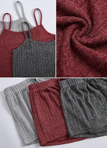 Notktgh 3 Sets for Women Ribbed Pajamas Set Crop Top and Shorts Button Lounge Set Sleeveless Pjs Sleepwear thumbnail 4