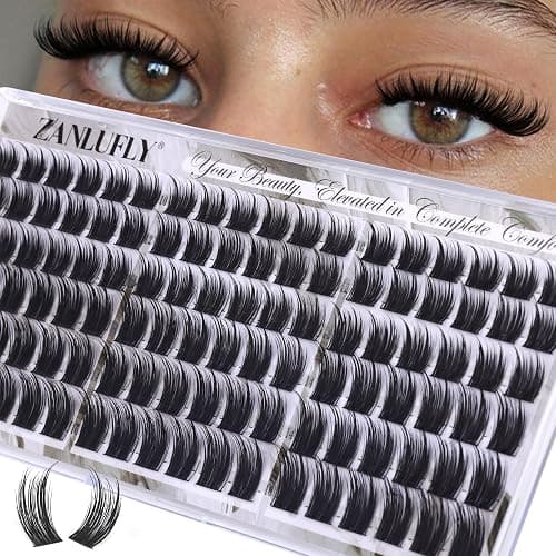 zanlufly Lash Clusters Eyelash Clusters Wispy Cluster Eyelash Extensions DIY Individual Lashes Natural Volume Lash Extension C Curly Cluster Lashes with Thin Band - Image 1