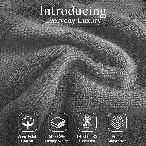 Premium Staple Cotton Bathroom Towel Set - Gray 600 GSM 6-Piece Luxury Bath Towel Set 1 Stripe - 2 Bath Towels, 2 Hand Towels & 2 Washclothes Set - High Absorbent & Quick Dry for Gym, Spa, Hotel thumbnail 4