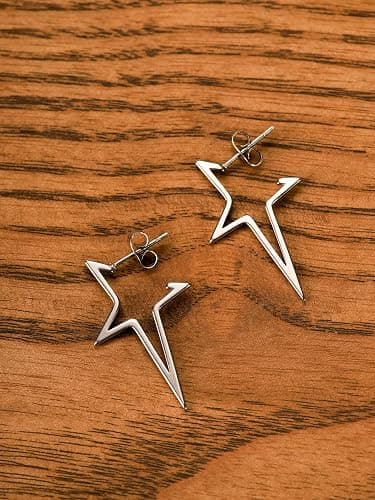 Hanary Silberfarbene Stern-Ohrringe, Y2K, Gothic, Punk, Grunge, Emo-Ohrringe, Sternschmuck, Weihnachtsschmuck, Geschenke für Frauen, Edelstahl thumbnail 7