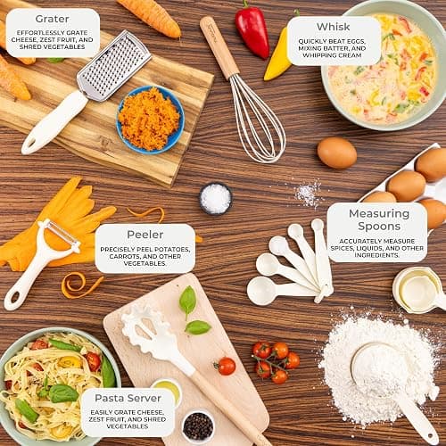 Kitchen Non Stick Cooking Utensils Set – Heat Resistant Silicone Utensils with Wooden Handle – Ladles, Spoons and Spatulas Set – Kitchen Tools & Accessories – 35pcs, Cream – by Nuovva thumbnail 2