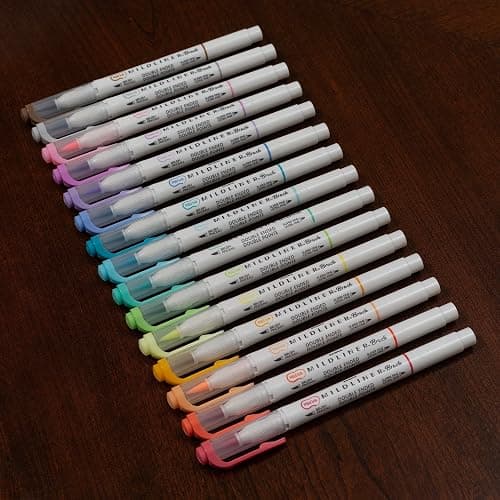 Zebra Pen Mildliner Double-Ended Brush Marker, Paint Brush-Like Tip and Fine Tip Marker Pen, Ideal for Creating Thick or Thin Strokes, No Bleed, Assorted Soft Colors, 15-Pack (79115) thumbnail 7