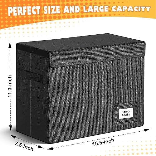 Leffis 2 Pack Collapsible Comic Book Storage Box 15.5" X 7.5" X 11.3", Short Comic Book Box with Handles, Holds 150 Comics Heavy Duty Comic Book Bin thumbnail 3