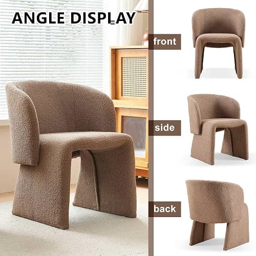 NORDICANA Barrel Dining Room Chair with Arms, Faux Fur Accent Chair for Kitchen, Living Room, Upholstered Single Chair, Rounded Back, Brown thumbnail 4