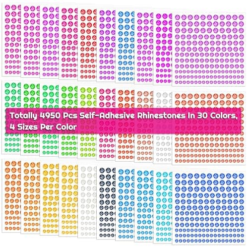 Rhinestone Stickers, Anezus 4950pcs Adhesive Stick on Gems Face Jewels Stickers Self Adhesive Rhinestones for Crafts, Makeup and Decorations (30 Colors, 4 Sizes) thumbnail 2