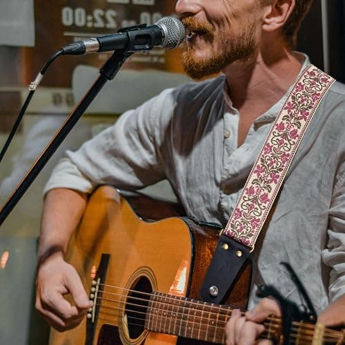 Nefelibata Guitar Strap 2" Embroidery, Full Grain Leather Ends with Hidden Pocket, for Bass, Electric and Acoustic Guitars thumbnail 2