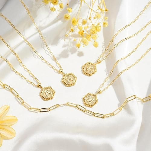 M MOOHAM Dainty Initial Necklaces for Women, 14K-Gold-Plated Layering Necklace for Women Cute Hexagon Letter Initial Necklace Layered Necklaces for Teenage Teen Girls Christmas Gifts Stocking Stuffers thumbnail 9