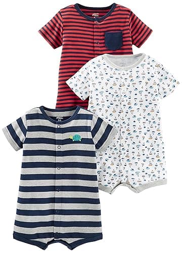 Simple Joys by Carter's Baby 3-Pack Snap-up Rompers - Grey Stripe/Red Mini Stripe/White Sailboats - Newborn
