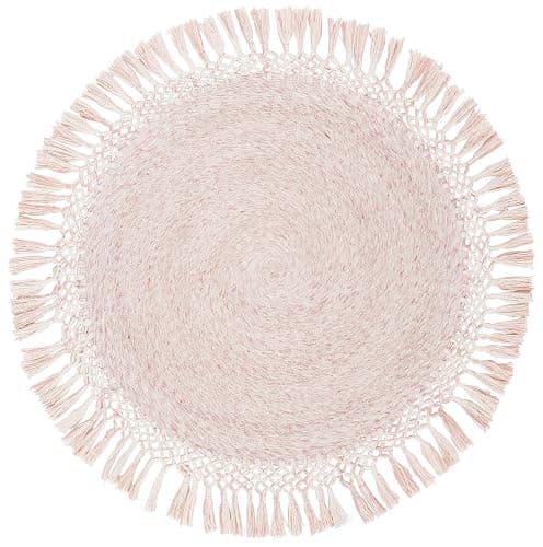 SAFAVIEH Sahara Collection 4' Round Pink SAH490U Handmade Boho Tassel Area Rug thumbnail 2