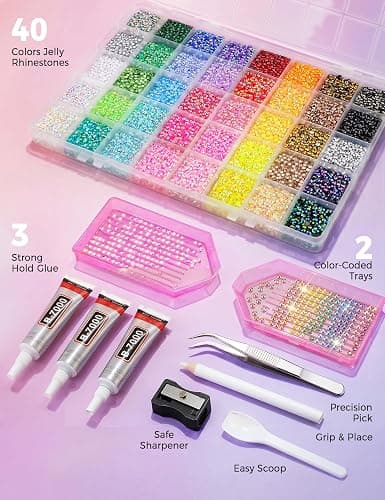 Flatback Rhinestones for Bedazzling Kit with Glue, for Nail Gems and Charms | 3mm, 40 Colors, Diamond Art Accessories with B7000 Glue, Nail Art Tools, DIY Crafts, for Phone Cases, Tumblers & Clothes thumbnail 4