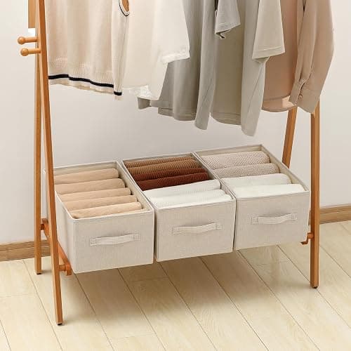 Linen Folding Storage Bins, 3 Pack Large Storage Baskets, Washable, Clothing Storage Bins with Handle, Closet Organizer for Storage Sweater,Sheets(Beige, 18½"x11" x8½") thumbnail 9