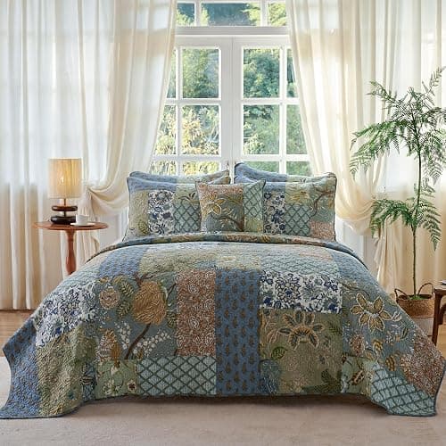 Secgo Twin Size Quilt Size - 100% Cotton Comforter Set Bedding Sets (68 * 86 Inch) with 2 Pillow Shams, Patchwork Reversible Lightweight Bedspread thumbnail 6