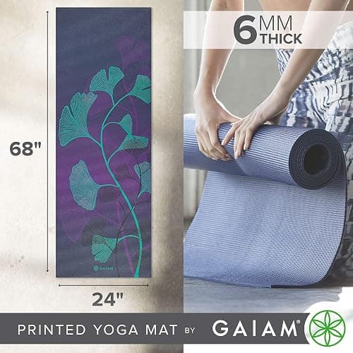Gaiam Yoga Mat - Premium 6mm Print Extra Thick Non Slip Exercise & Fitness Mat for All Types of Yoga, Pilates & Floor Workouts (68"L x 24"W x 6mm Thick) thumbnail 2