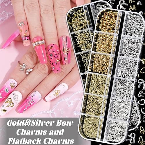 Nail Charms and Gems, Charms for Nails Design Kit with 10 Boxes 3D Nail Charms Colorful Clear Flatback Rhinestones Pearls,Diamonds,Picker Tools,Rhinestone Stickers thumbnail 3