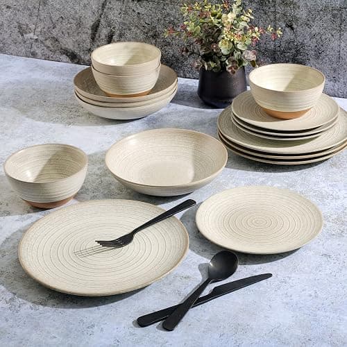 Gibson Elite 16 Piece Dreamweaver Double Bowl Terracotta Reactive Dinnerware Set - Sand Cream, Service for 4 (16pcs) thumbnail 4