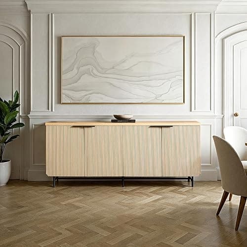 Walker Edison Reema Fluted 4-Door Kitchen Sideboard Buffet Console, 69 Inch, Coastal Oak thumbnail 7