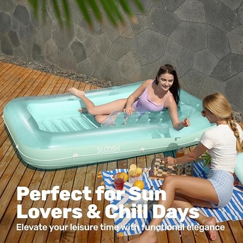 Sloosh Inflatable Tanning Pool Lounge Float, Sun Tan Tub Adult Pool Floats Raft for Pool Sunbathing Suntan Blow up Pool Lounger Tanning Bed Floatie for Adults thumbnail 8