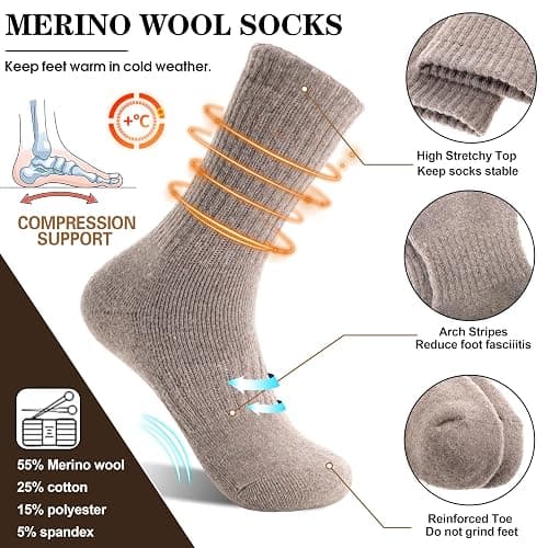 MOGGEI 5 Pairs Womens Merino Wool Socks Hiking Warm Winter Thick Thermal Crew Cozy Cabin Ladies Gift Comfy Boot Work Socks thumbnail 3