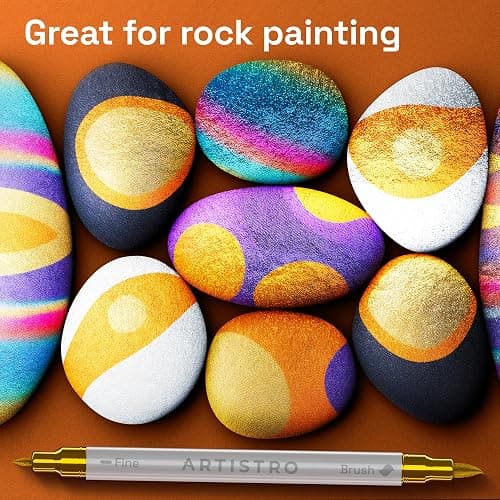 ARTISTRO 24 Metallic Dual-Tip Acrylic Paint Marker Pens for Drawing | For Fabric, Rock, Glass, Wood, Arts & Crafts Gift for Adults, Teens & Kids, Pumpkin Decorating Kit & Halloween Crafts thumbnail 8