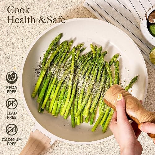 CAROTE 21Pcs Pots and Pans Set, Nonstick Cookware Sets, White Granite Induction Cookware Non Stick Cooking Set w/Frying Pans & Saucepans(PFOS, PFOA Free) thumbnail 4