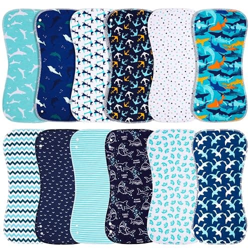 Benoxine Baby Burp Cloths & Baby Bibs 2-in-1 Design Large Size 3 Layers Thicken Cotton Super Absorbent and Soft Baby Spit Up Burping Rags Baby Burp Cloth Set for Boys and Girls Solid 12 Pack - Image 1