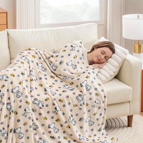 Berkshire Blanket Peanuts® VelvetLoft® Cute Character Snoopy Plush Throw Blanket,Peanuts Woodstock Snoopy Spring Frolic Large Canvas,Throw 55 in x 70 in (Official Peanuts® Product) thumbnail 5