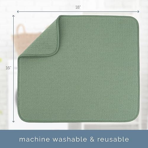 S&T INC. Dish Drying Mat, 16” x 18”, Absorbent Microfiber Kitchen Counter Mat, Dish Drying Pad for Dishes, Utensils, Pots and Pans, Large, Sage Green thumbnail 3