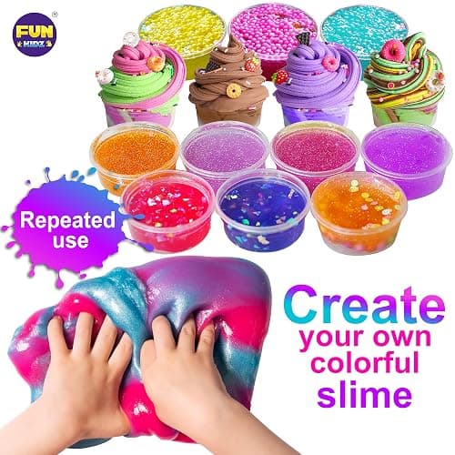 33 Cups Jumbo Slime Kit for Kids, FunKidz Premade Ultimate Slime Pack to DIY Soft, Cloud, Clear, Butter, Glitter, Glow in Dark Slime Making Kit Party Favors Gift Toys for Girls and Boys thumbnail 7